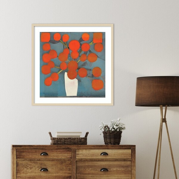 Abstract Orange Flowers by Elena Ray Wood Framed Wall Art Print