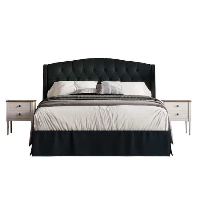 CraftPorch 3 Piece Bedroom Nightstands Set Classic Button Tufted Bed - Charcoal Grey - Full