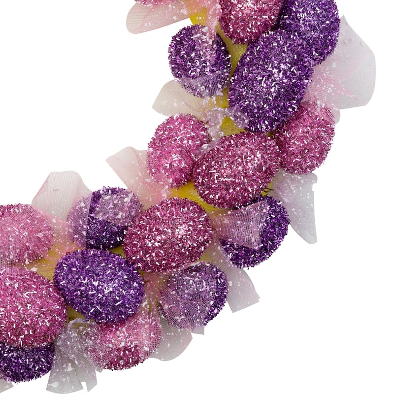 Glittered Easter Egg Wreath with Mesh Ribbons - 20"