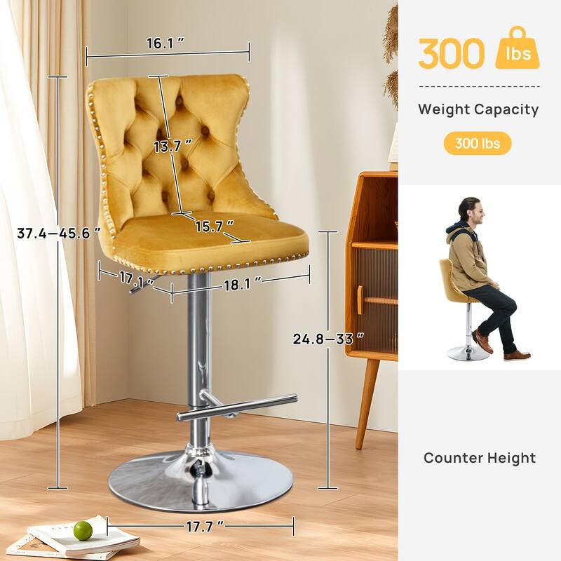 Swivel Foam Barstools Adjusatble Seat Set of 4