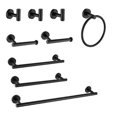 9 Piece Stainless Steel Bathroom Towel Rack Set Wall Mount - Matte Black