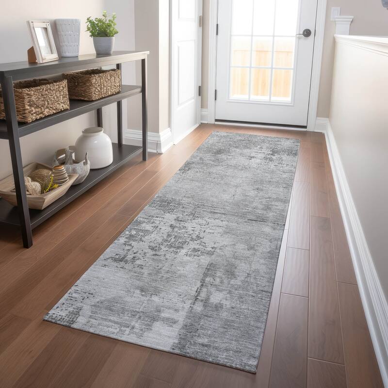 Machine Washable Indoor/ Outdoor Abstract Modern Chantille Rug - Gray - 2'3" x 7'6"