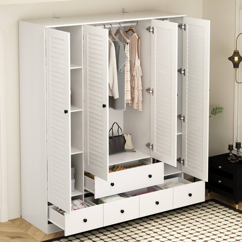 Wardrobe Armoire Closet 59"W Large Freestanding Wardrobe Cabinet White