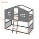 preview thumbnail 29 of 27, Twin over Twin Bunk Bed Frame with Semi-enclosed House Frame, Windows, Headboard, Ladder, Guardrail - Wooden House Bed Frame聽