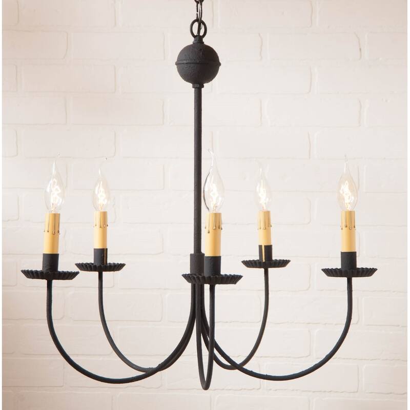 Large 5-Arm Primitive Chandelier In Textured Black - 25 X 24 X 24 inches