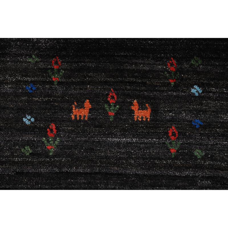 Gabbeh Oriental Rug Handmade Grey Silk Carpet - 9'0" x 12'1"