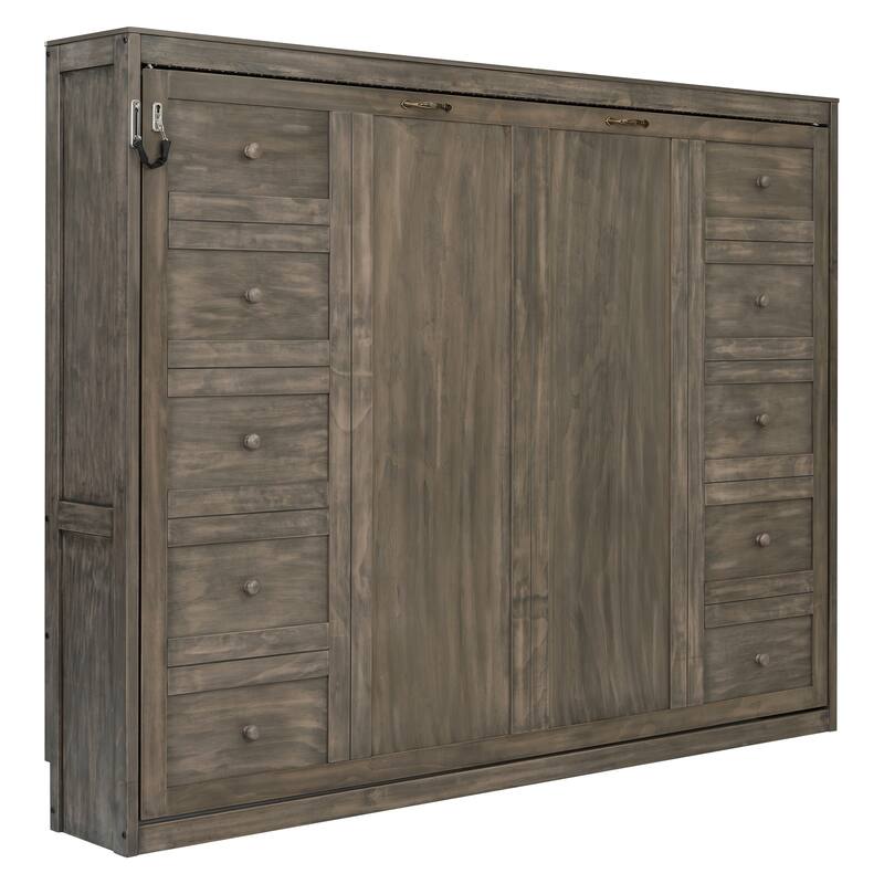 Murphy Bed with LED Light, Foldable Bed Can be Folded into Cabinet, Hidden Wall Bed Cube Cabinet Platform Bed Frame