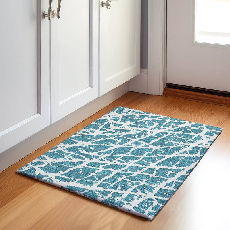 Premium Washable Super Soft Modern Crackle Mayfield Rug - Teal - 1' 8" x 2' 6" - Rectangle