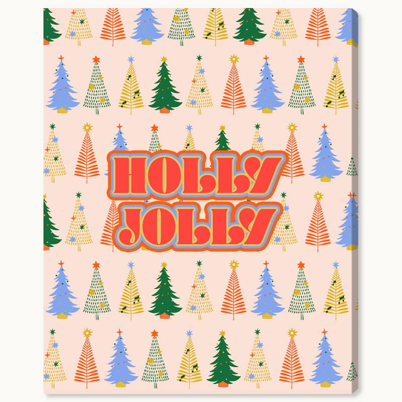 Wynwood Studio Canvas Holiday and Seasonal Holly Jolly Trees Red Wall Art Canvas Print