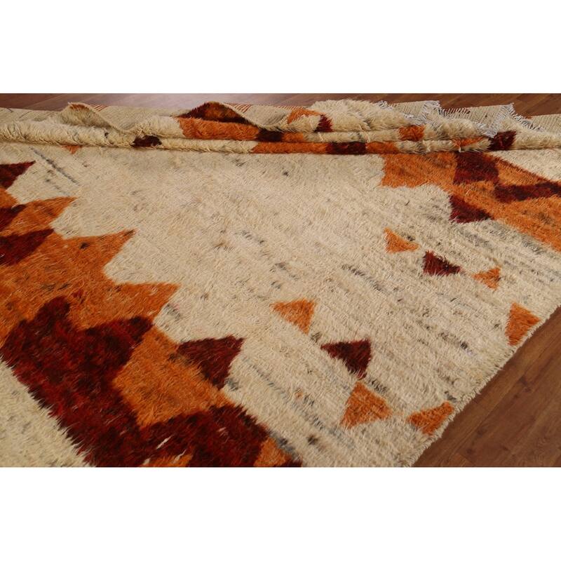 Hand Knotted Oriental 100% Wool Carpet Modern Tribal Beige & Ivories Moroccan Area Rug - 9' 8'' X 6' 8''