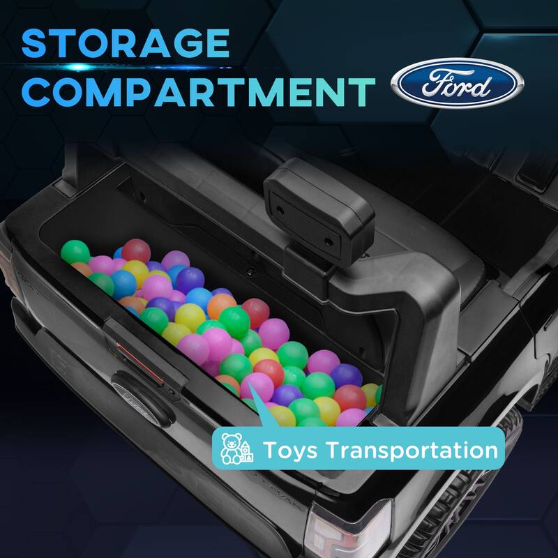 Ford Ranger Licensed 12V Kids Ride-On Truck with Remote Control, LED Headlights, Spring Suspension, Toy Storage, for 3-6 Years
