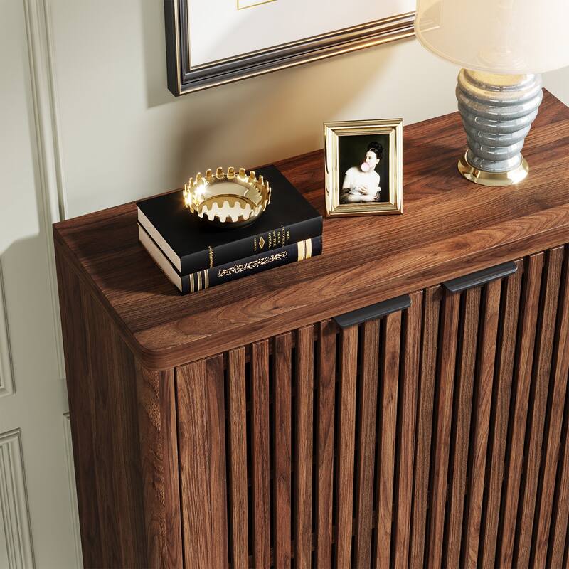 Wooden Shoe Cabinet with Shutter Doors, Adjustable Shelves Large Hidden Storage Organizer Rack for Entryway Hallway