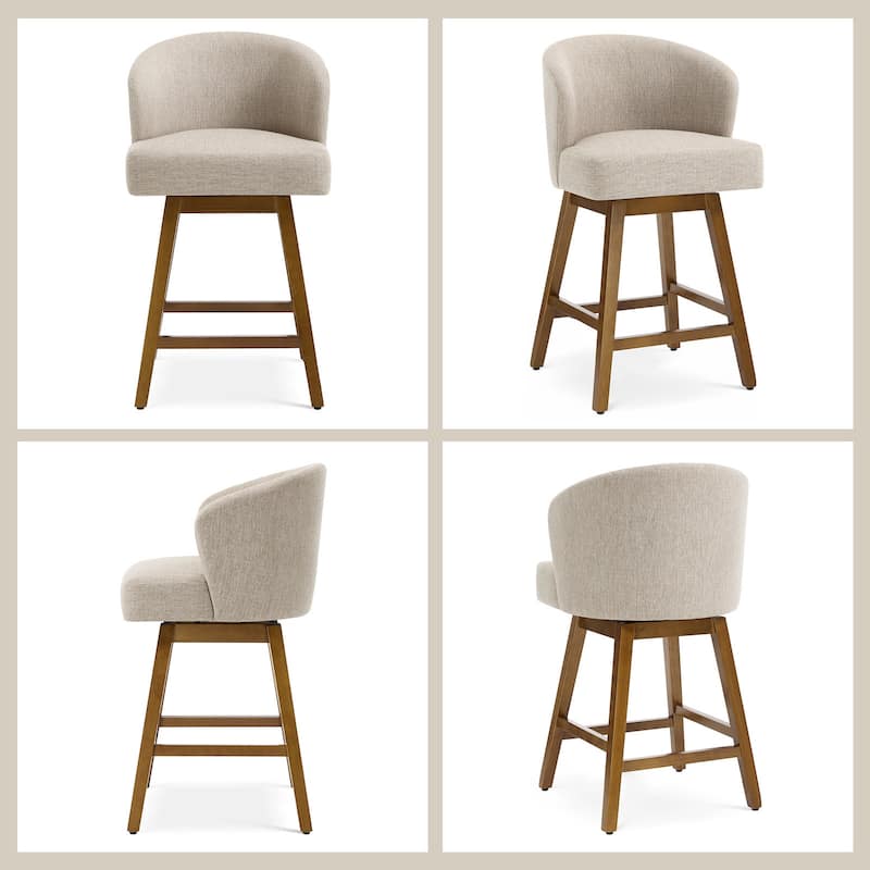 26 Inch Upholstered Swivel Counter Height Bar Stools with Back and Solid Wood Frame - 37.8"H x 20.9"W x 21.3"D