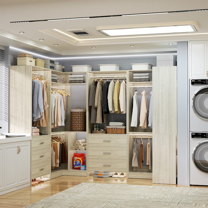 Cimly Set of 4 Closet Organizer with Drawers, U Shaped Freestanding Closet System