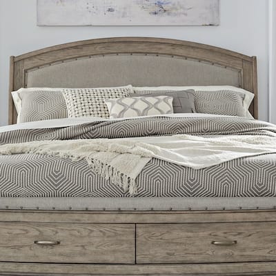 Avalon Burnished Beige Oak Upholstered Headboard, Queen or King