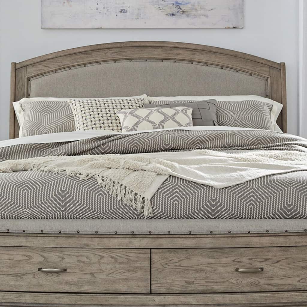 Avalon Burnished Beige Oak Upholstered Headboard, Queen or King