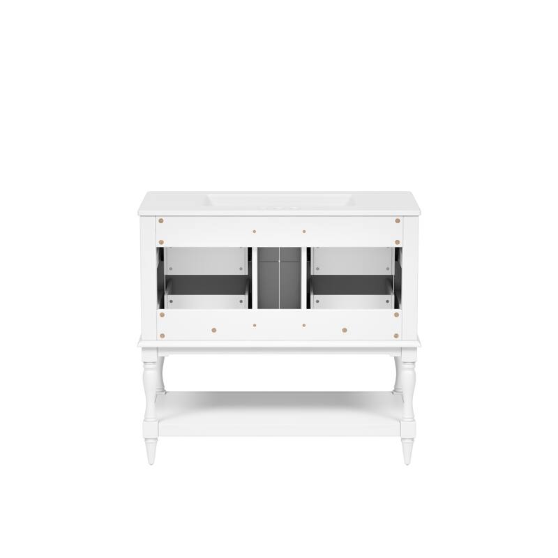 Roomfitters 36" Vanity with Undermount Ceramic Sink, Solid Wood Cabinet with 4 Drawers, Freestanding Bathroom Set