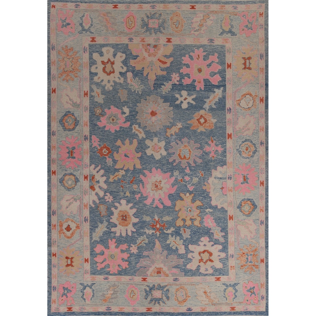 Hand Knotted Oriental 100% Wool Carpet Transitional All-Over Navy Blue & Blues Oushak Area Rug - 11' 10'' X 9' 0''