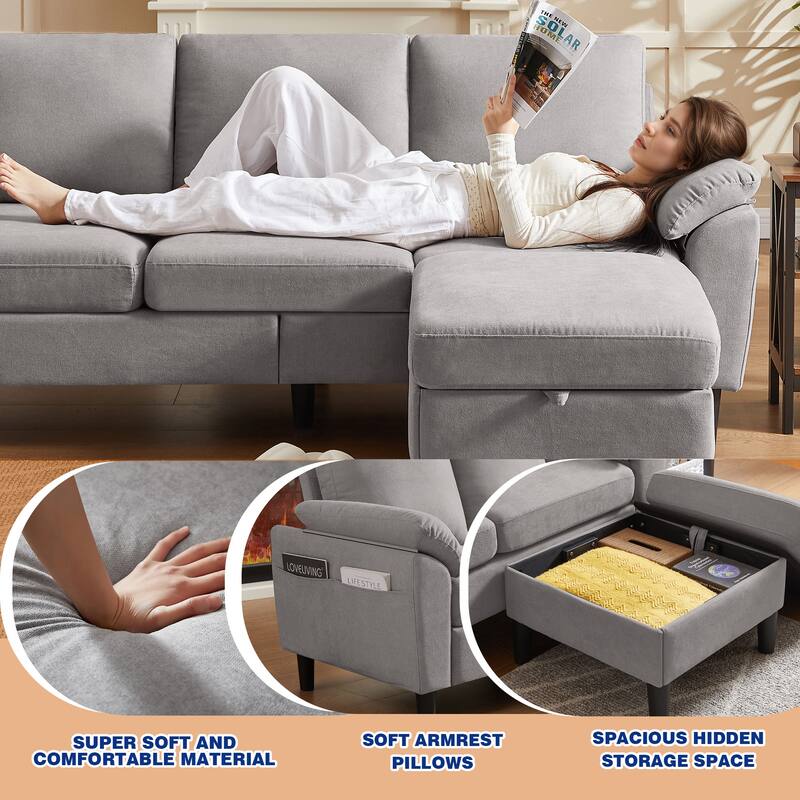 3-Piece Living Room Sectional Sofa Set with Chair and Ottoman