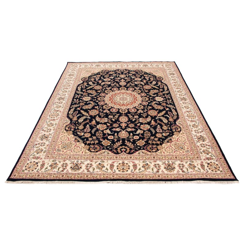 ECARPETGALLERY Hand-knotted Nain Dark Navy Silk, Wool Rug - 9'1 x 12'2