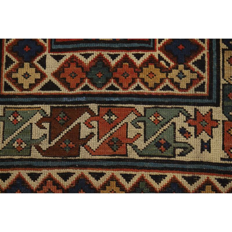 Hand Knotted Oriental 100% Wool Carpet Traditional Geometric Oranges & Rust Kazak Area Rug - 8' 4'' X 3' 6''