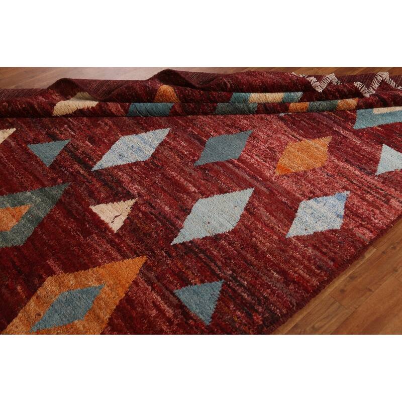 Hand Knotted Oriental 100% Wool Carpet Modern Tribal Red Moroccan Area Rug - 7' 7'' X 5' 9''