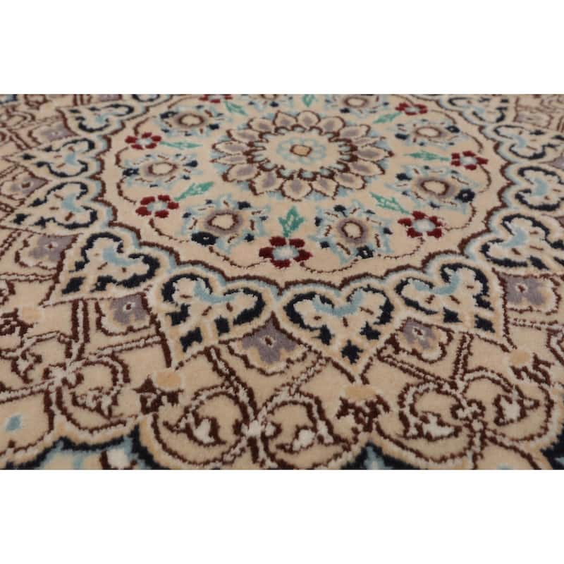 5x5 Round Hand Knotted Wool Ivory Nain Round Traditional 250 KPSI Rug - 5' x 5' -Round