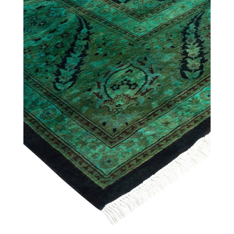 Overton Hand Knotted Wool Vintage Inspired Modern Contemporary Overdyed Green Area Rug - 8' 2" x 10' 4"