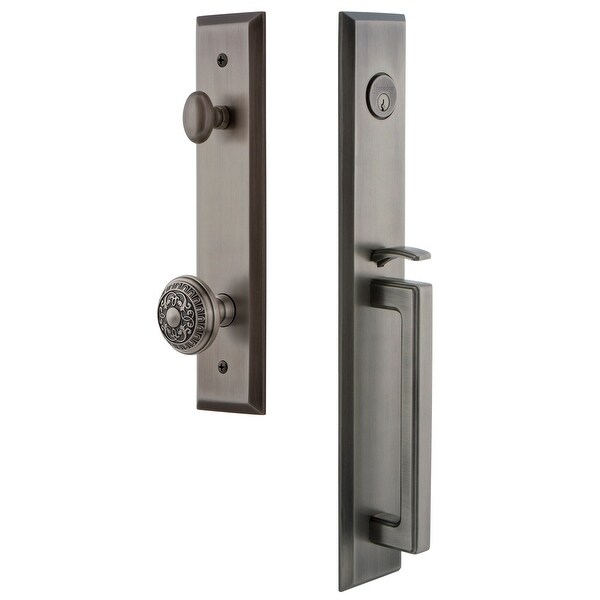 Grandeur FAVDGRWIN_ESET_238 Fifth Avenue Solid Brass Rose Keyed Entry Single Cylinder Full Plate "D" Grip Handleset with