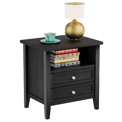 Nightstand with 2 Drawers, Nightstands with 2-Drawer & Open Cabinet
