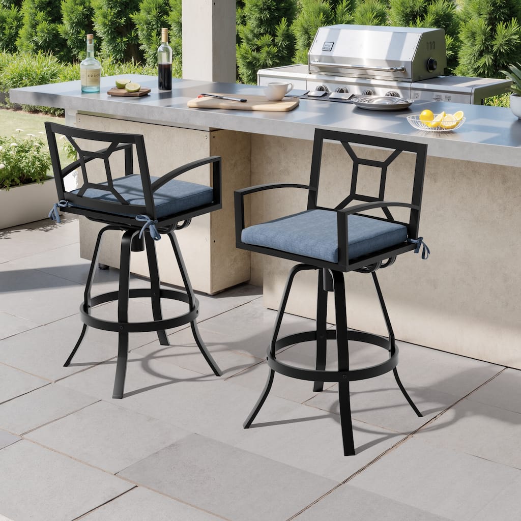 30''H Outdoor Patio Premium All-Aluminum Swivel Bar Stools Dining Chair with Sunbrella Cushion