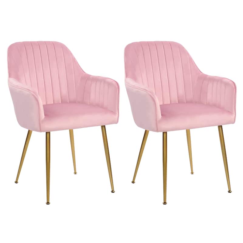 Velvet Accent Dining Chairs with Gold Metal Legs Set of 2 - Pink-2-Piece