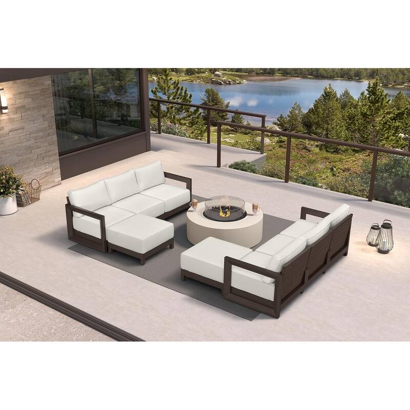 PURPLE LEAF Caesar Outdoor Couch with 9.6" white Thick Cushion and Table for Yard Porch Deck Outdoor Patio Conversation Sets - 6 Seats+2 Otoman - L-shaped