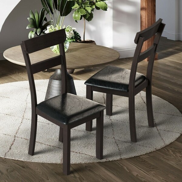 Set of 2 Dining Chairs With Rubber Wood Frame and Upholstered Faux