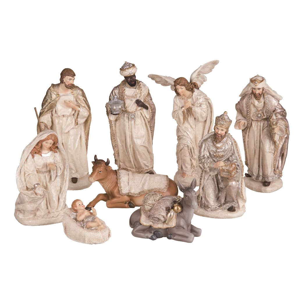 Transpac Resin 12 in. Brown Christmas Sparkling Nativity Set of 9