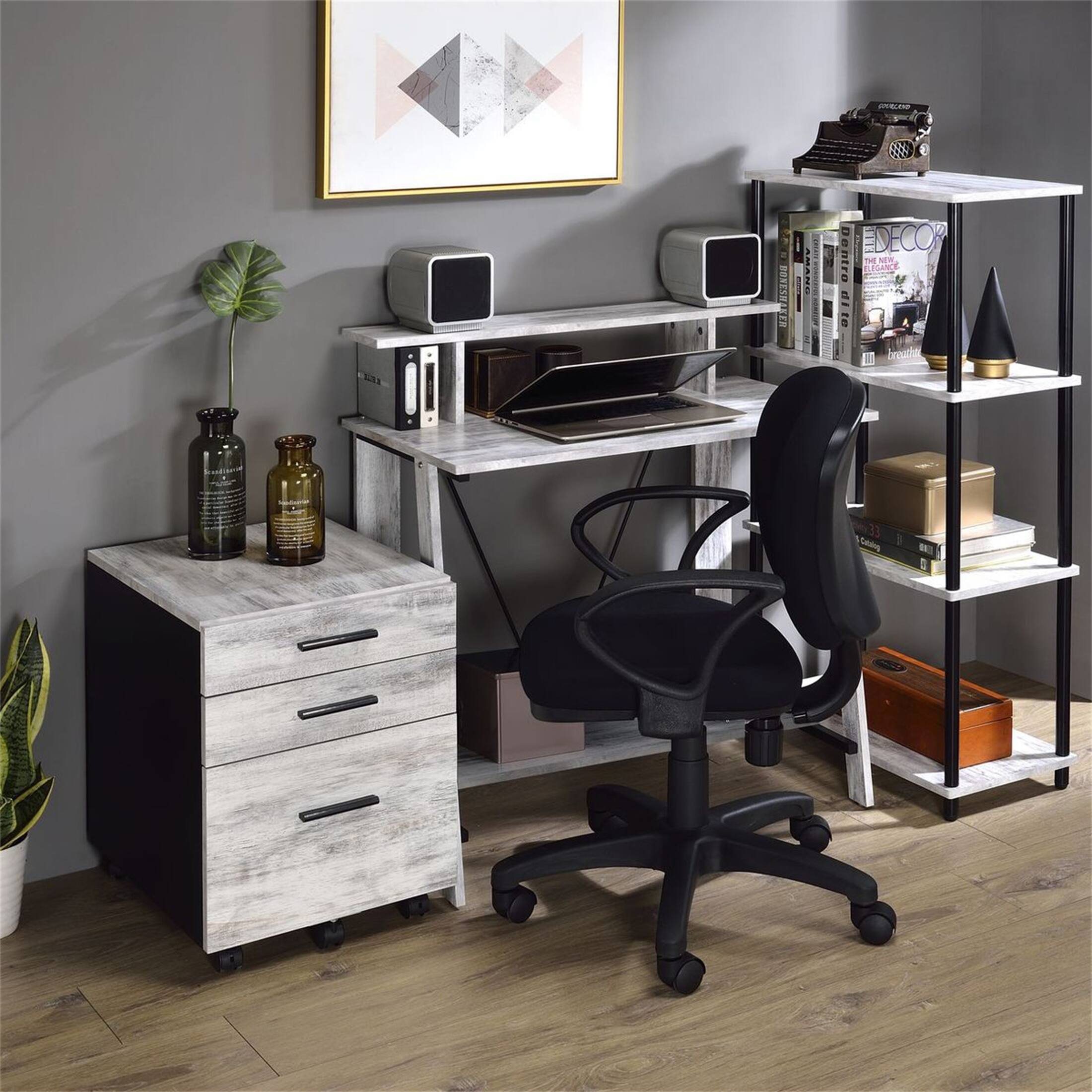 Home Office Writing Desk Computer Desk Antique White & Black Finish