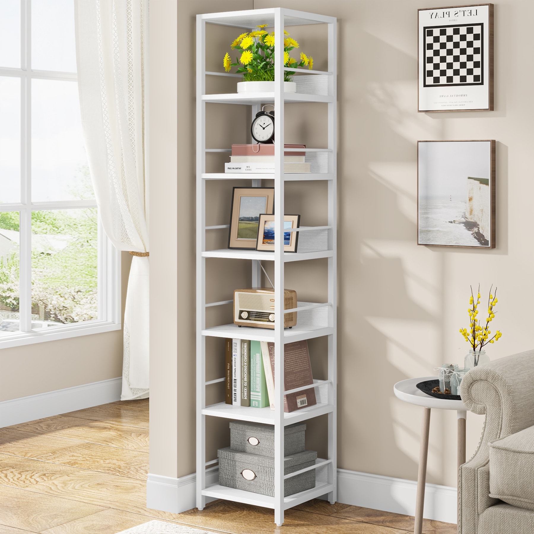 5-Tier Corner Shelf 71 Tall Modern Bookcase Bookshelf Open Storage Rack  White