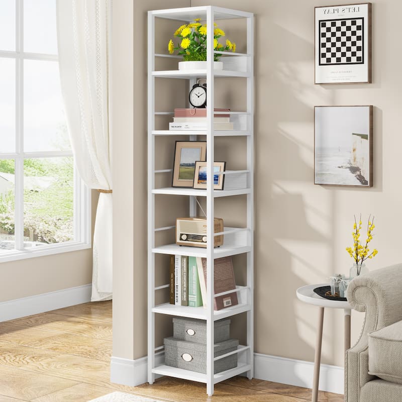 75 Inch Tall Narrow Corner Shelves, 6-Tier Etagere Shelve Storage Rack Bookshelves for Home Office - White