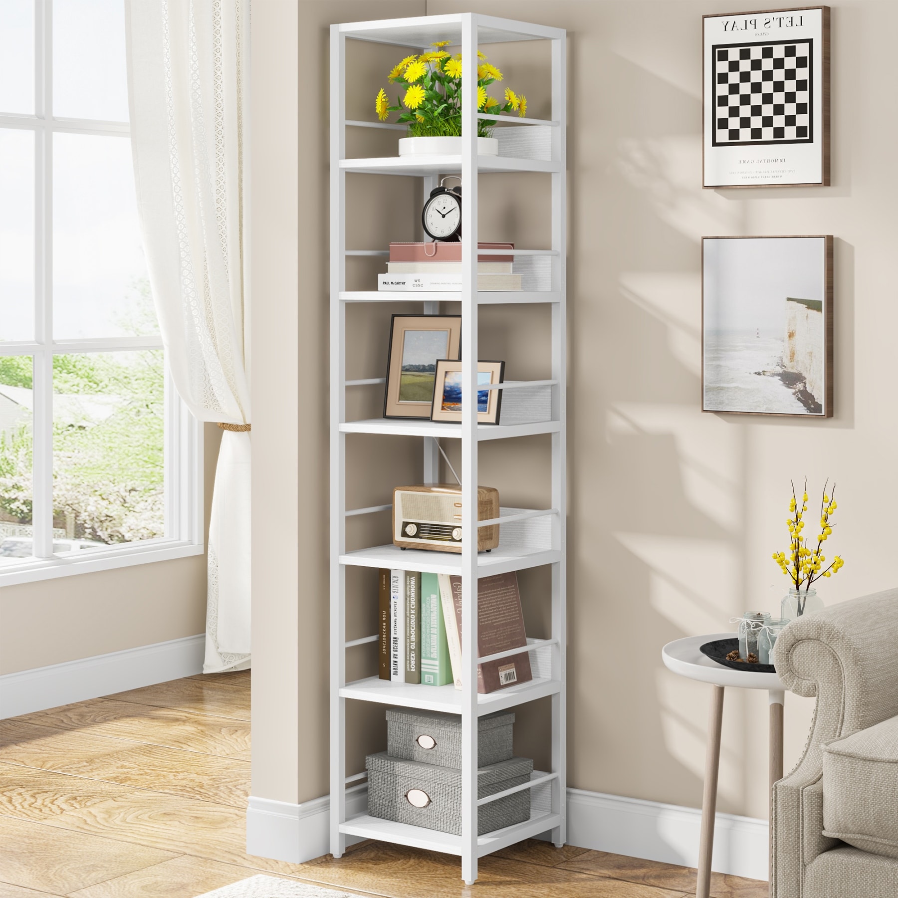 75 Inch Tall Narrow Corner Shelves, 6-Tier Etagere Shelve Storage Rack Bookshelves for Home Office