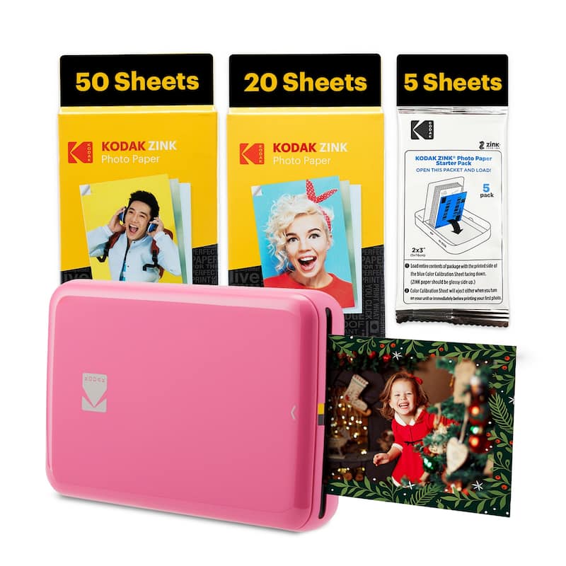 Kodak Step Mobile Instant Photo Printer 2x3" & Zink Photo Paper (75 Sheets) Bundle - Pink