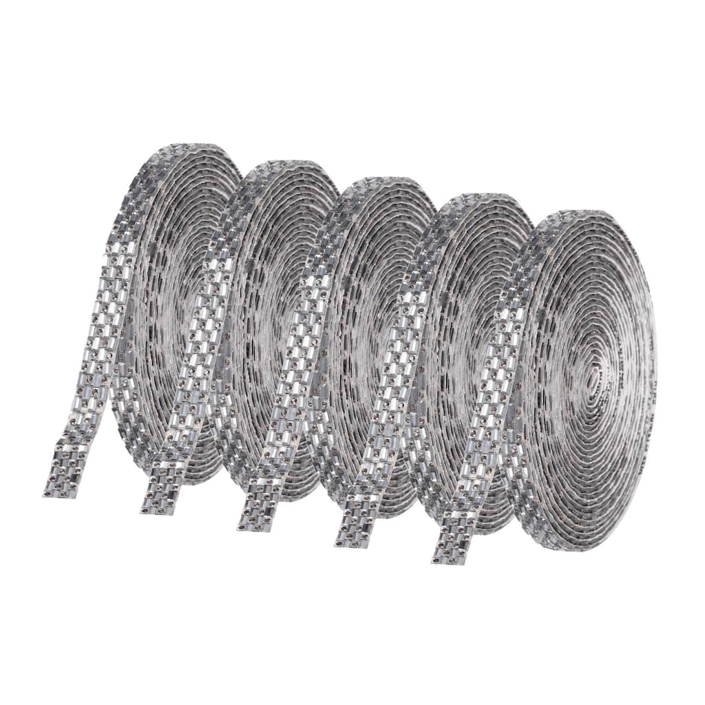 5 Pcs 5 Yards 10mm Self-Adhesive Crystal Rhinestone Ribbon Clear Gray - Clear Gray