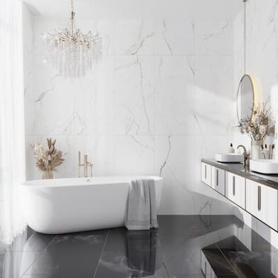 Apollo tile 24" x 48" Splendor Matte Pearl White with Gray Vein Porcelain Tile (15.5 sq ft/case) - 2 Pack