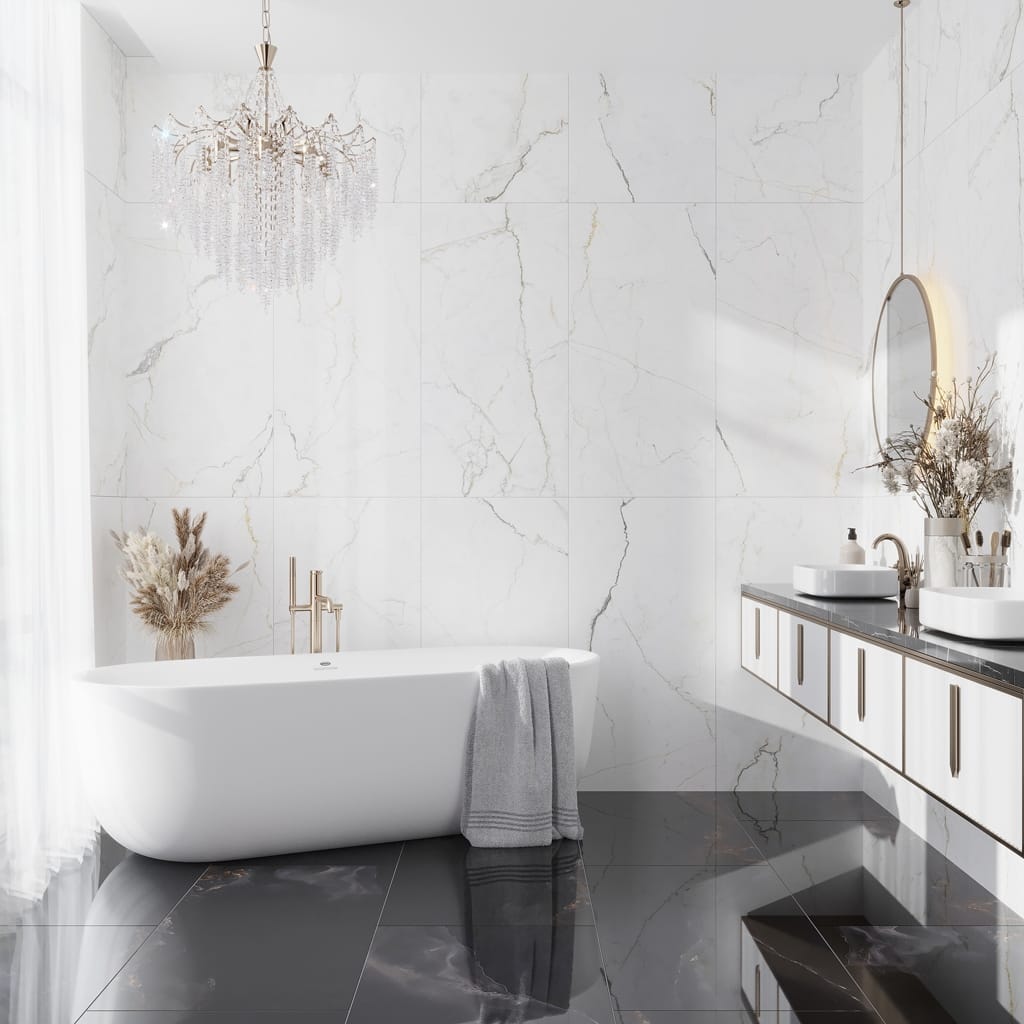Apollo tile 24" x 48" Splendor Matte Pearl White with Gray Vein Porcelain Tile (15.5 sq ft/case) - 2 Pack