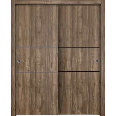 Bypass Doors 36 x 80 Planum 0014 Walnut with Sturdy Rails