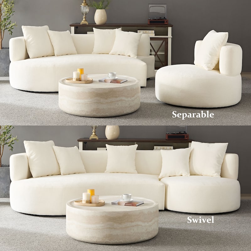 Modern 2 in 1 Sectional Curved Rotatable Sofa Couch, Swivel 360° Comfy 4-Seat Upholstered Sofa