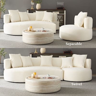 Modern 2 in 1 Sectional Curved Rotatable Sofa Couch, Swivel 360° Comfy 4-Seat Upholstered Sofa