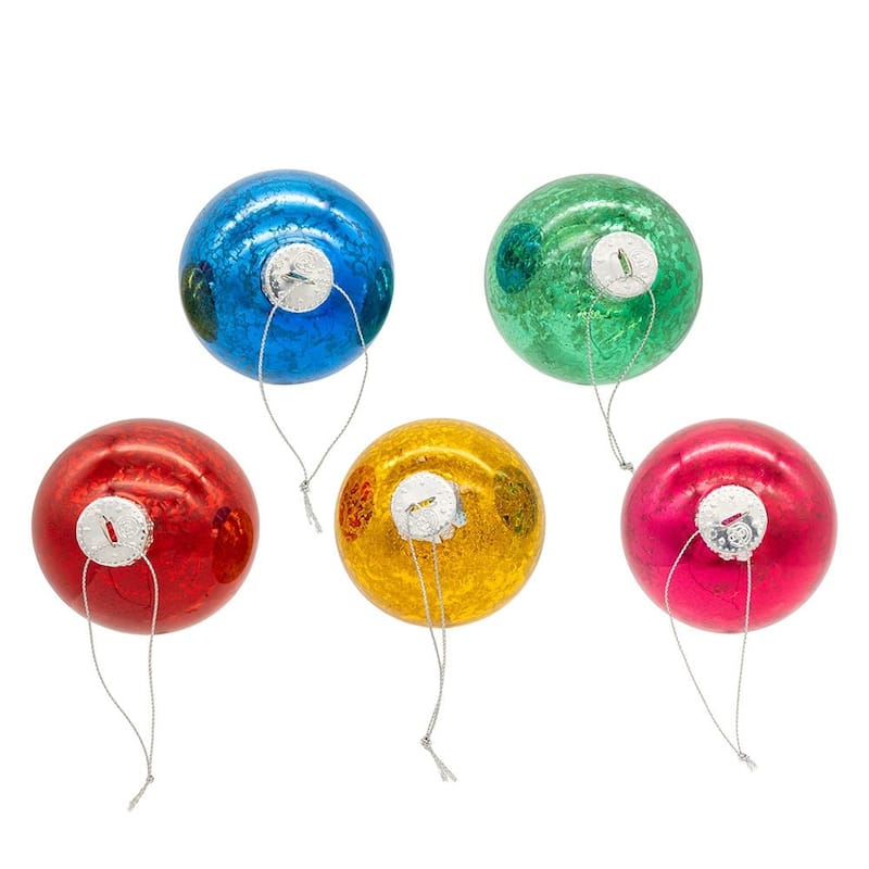 Kurt Adler 80MM Mercury Glass Multicolor Ball Ornament, 6-Piece Box