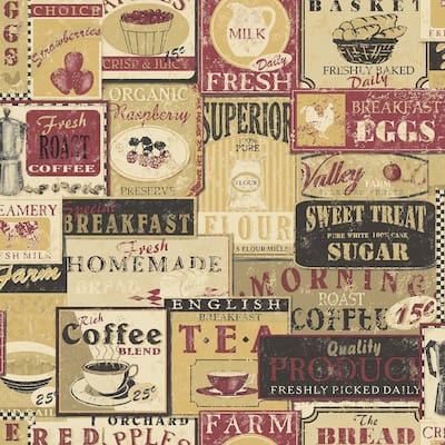 Galerie Wallcoverings Kitchen Recipes Breakfast Labels Vinyl on Non-woven Matte Wallpaper Roll
