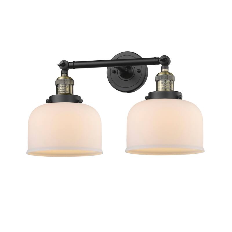 Innovations Lighting Large Bell 2 Light 19" Wide Bathroom Vanity Light - Black Antique Brass / Matte White