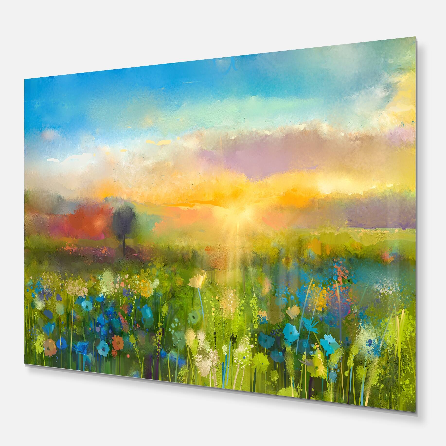Designart 'Sunset Meadow Landscape' Oil Painting Metal Wall Art Bed Bath & Beyond 11870466